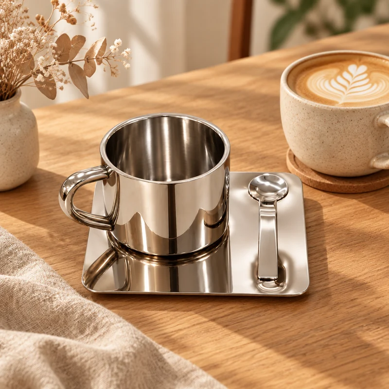 Koffiekopje 3 Delig| 1 Persoons Roestvrij Staal - 170 ml