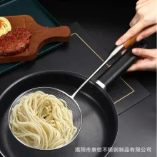 15 cm Stainless Steel Spider Strainer Ladle (Skimmer Spoon with Wooden Handle)